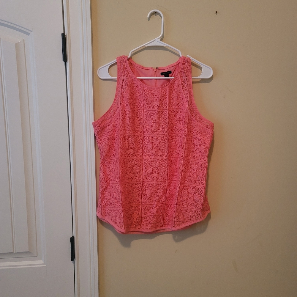 Ann Taylor Peach Pink Lace Sleeveless Shirt Top